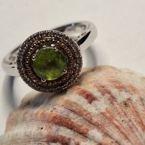 Sterling Silver Alwand Vahan Green Peridot Halo Ring